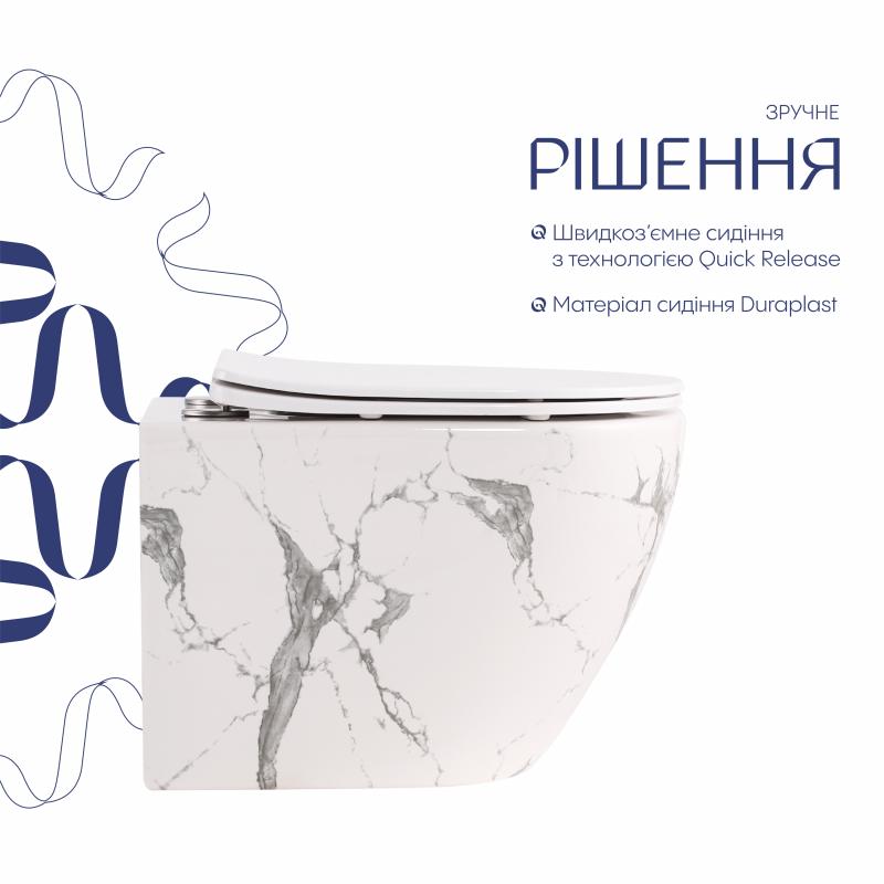 Унітаз підвісний Robin Ultra Quiet 490×365×325 мм, Marble, з сидінням Slim Duroplast / Soft-close / Quick Release QT13332381АSMR Qtap — фото 4