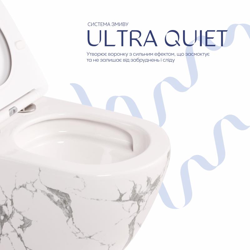 Унітаз підвісний Robin Ultra Quiet 490×365×325 мм, Marble, з сидінням Slim Duroplast / Soft-close / Quick Release QT13332381АSMR Qtap — фото 5