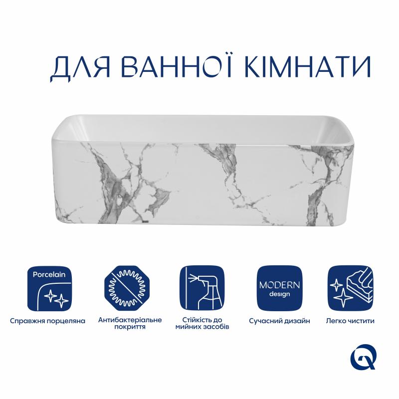 Раковина накладна Qtap Tern 480x370x135 мм, Marble, прямокутна, з донним клапаном QT17116069MR — фото 3