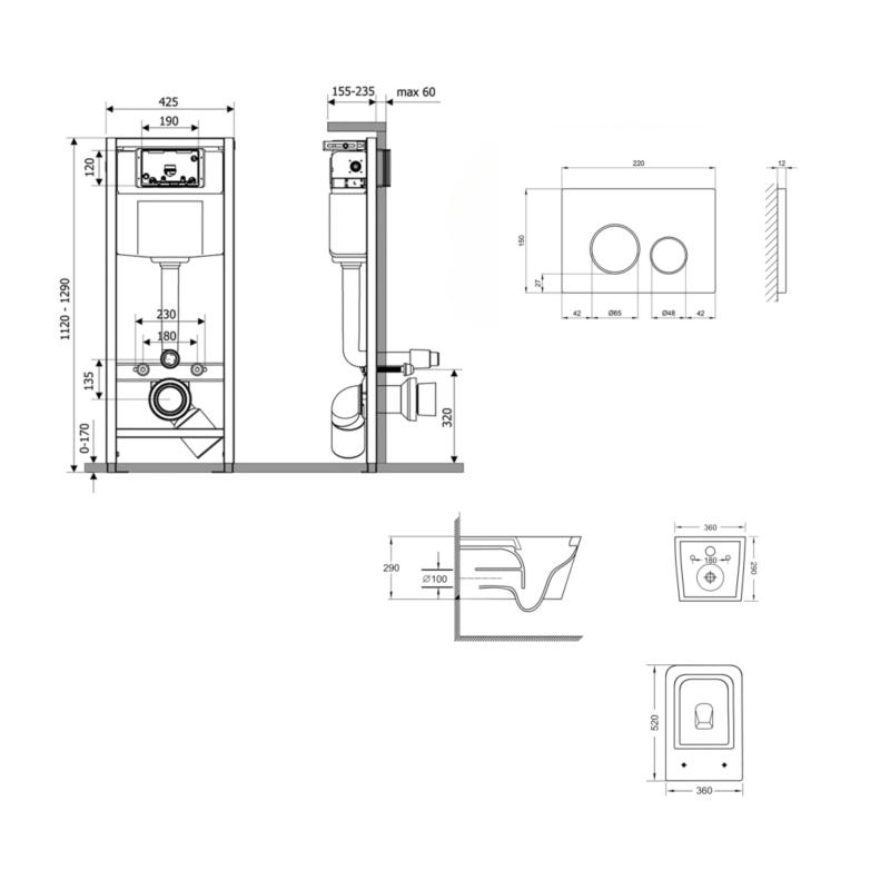 Готове рішення Qtap для ванної кімнати: підвісний унітаз Swan Ultra Quiet 520x360x320 + комплект інсталяції Nest 4 в 1 (кругла клавіша Satin) — фото 2