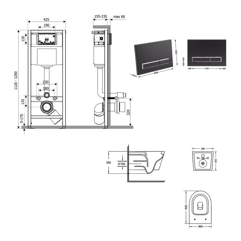Готове рішення Qtap для ванної кімнати: підвісний унітаз Jay Ultra Quiet 520x360x320 + комплект інсталяції Nest 4 в 1 (лінійна клавіша Matt Black) — фото 2