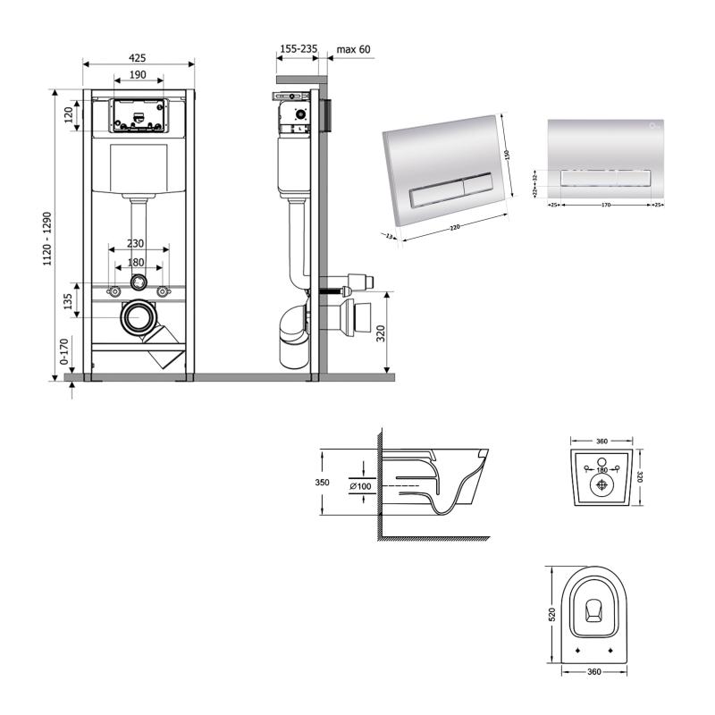 Готове рішення Qtap для ванної кімнати: підвісний унітаз Jay Ultra Quiet 520x360x320 + комплект інсталяції Nest 4 в 1 (лінійна клавіша Chrome) — фото 2