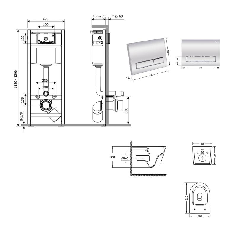 Готове рішення Qtap для ванної кімнати: підвісний унітаз Swan Ultra Quiet 520x360x320 + комплект інсталяції Nest 4 в 1 (лінійна клавіша Chrome) — фото 2