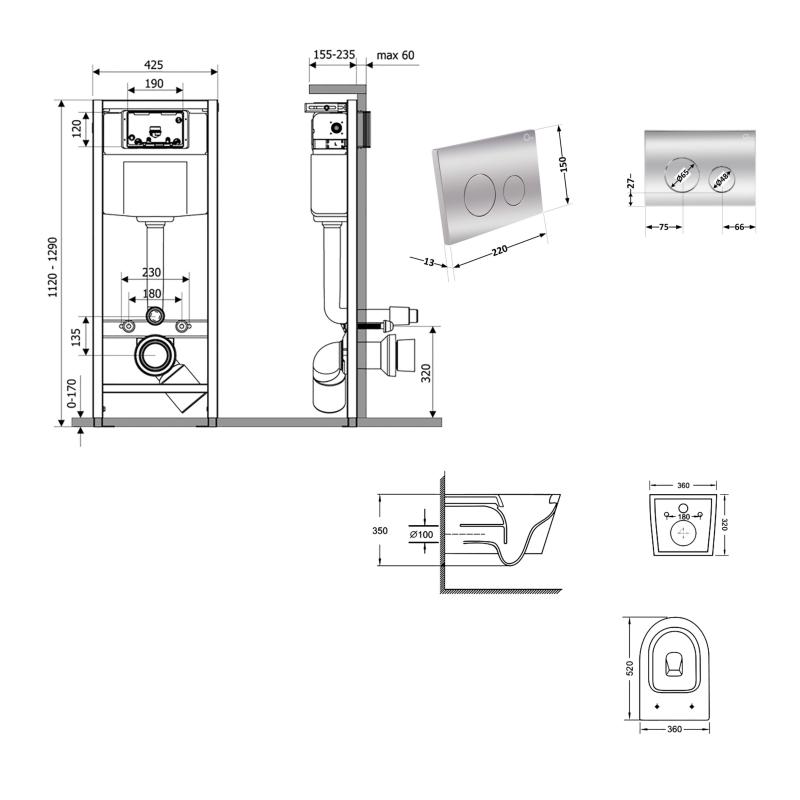 Готове рішення Qtap для ванної кімнати: підвісний унітаз Swan Ultra Quiet 520x360x320 + комплект інсталяції Nest 4 в 1 (кругла клавіша Chrome) — фото 2