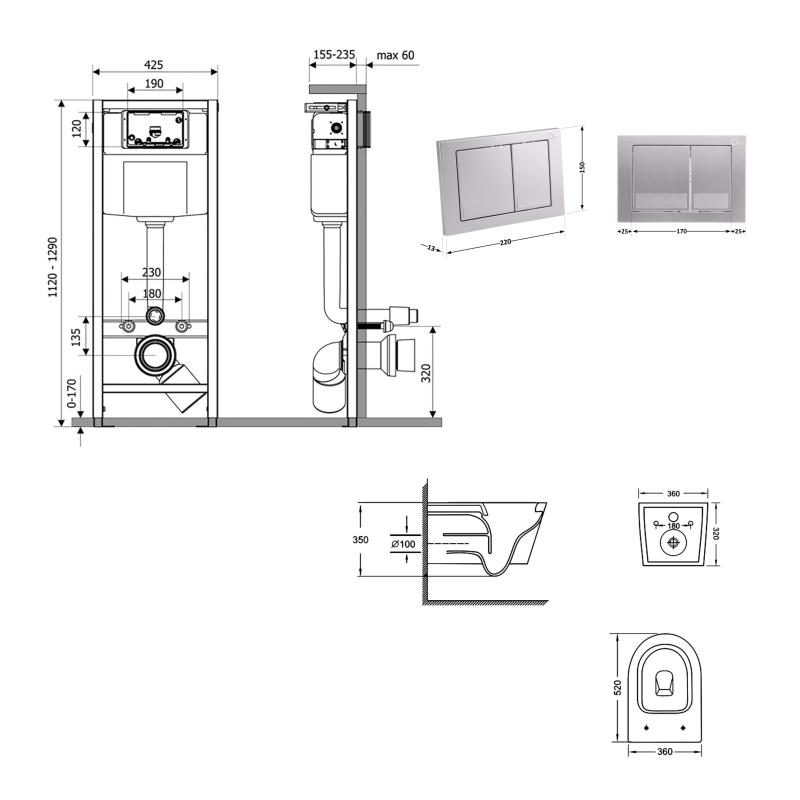 Готове рішення Qtap для ванної кімнати: підвісний унітаз Jay Ultra Quiet 520x360x320 + комплект інсталяції Nest 4 в 1 (квадратна клавіша Satin) — фото 2