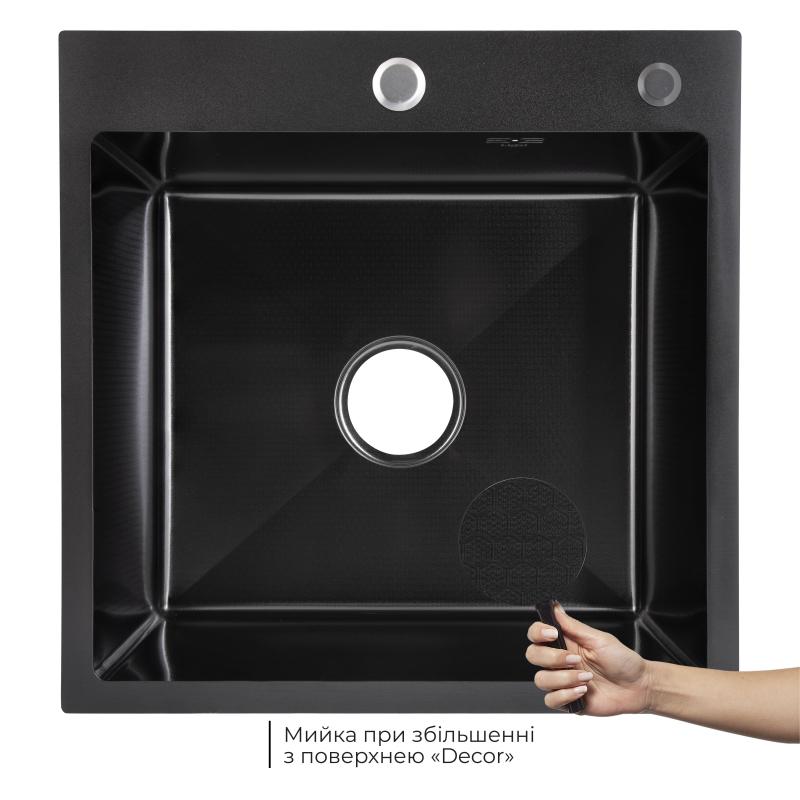 Lidz Handmade H5050HB Мийка для кухні інтегрована Decor Black PVD Honeycomb 2,5/0,5 мм LDH5050BDECPVD48369 — фото 3