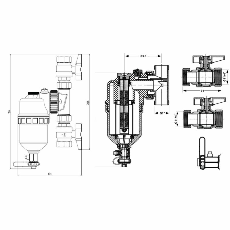Фільтр-дешламатор Thermo Alliance Forte 1 1/4", поворотний (магнітний шламоуловлювач) TAF400G32 — фото 2