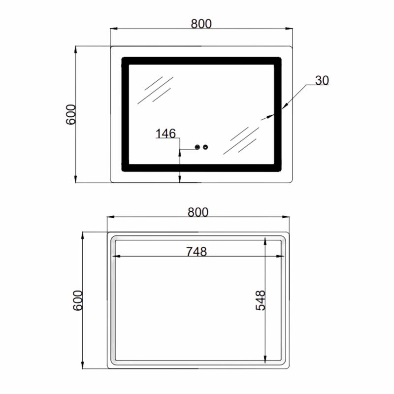 Дзеркало Lidz Kubis (KU2) 800х600 з LED-підсвічуванням Touch, з антизапотіванням, з димером, рег. яскравості LD78LF904806048446 — фото 2