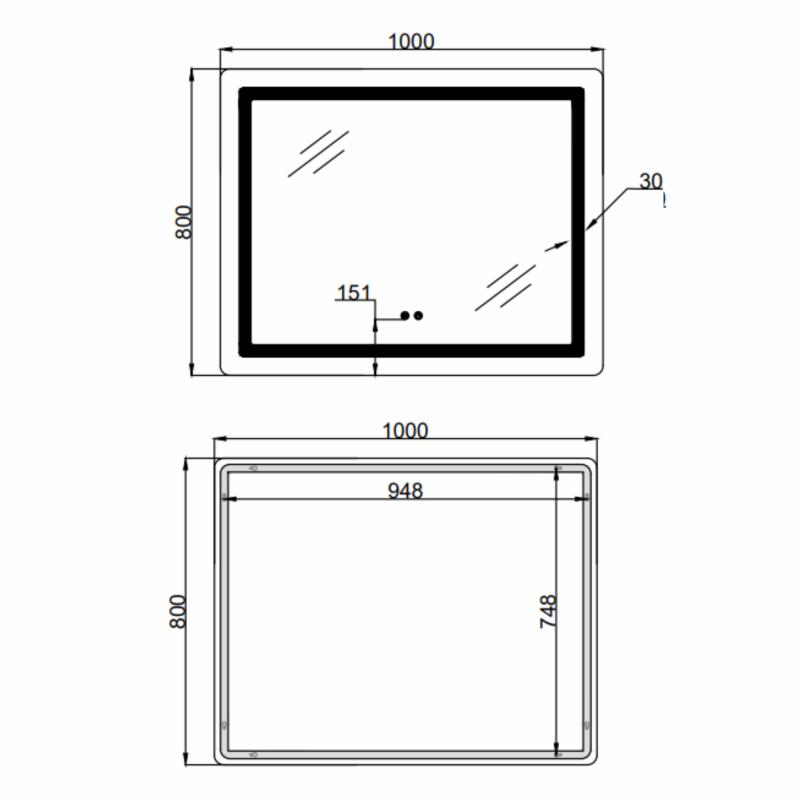 Дзеркало Lidz Kubis (KU2) 1000х800 з LED-підсвічуванням Touch, з антизапотіванням, з димером, рег. яскравості LD78LF6141008048450 — фото 2