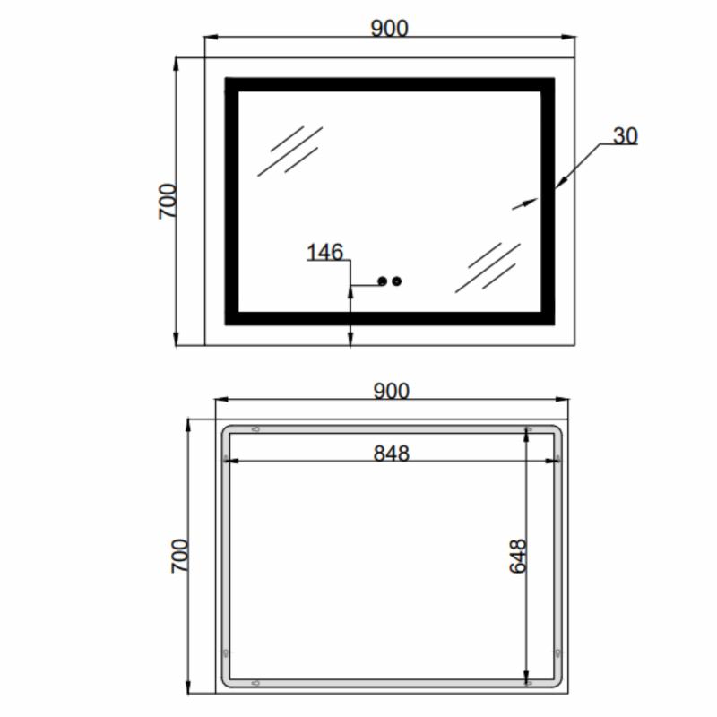 Дзеркало Lidz Kubis (KU1) 900х700 з LED-підсвічуванням Touch, з антизапотіванням, з димером, рег. яскравості LD78LF904907048451 — фото 2