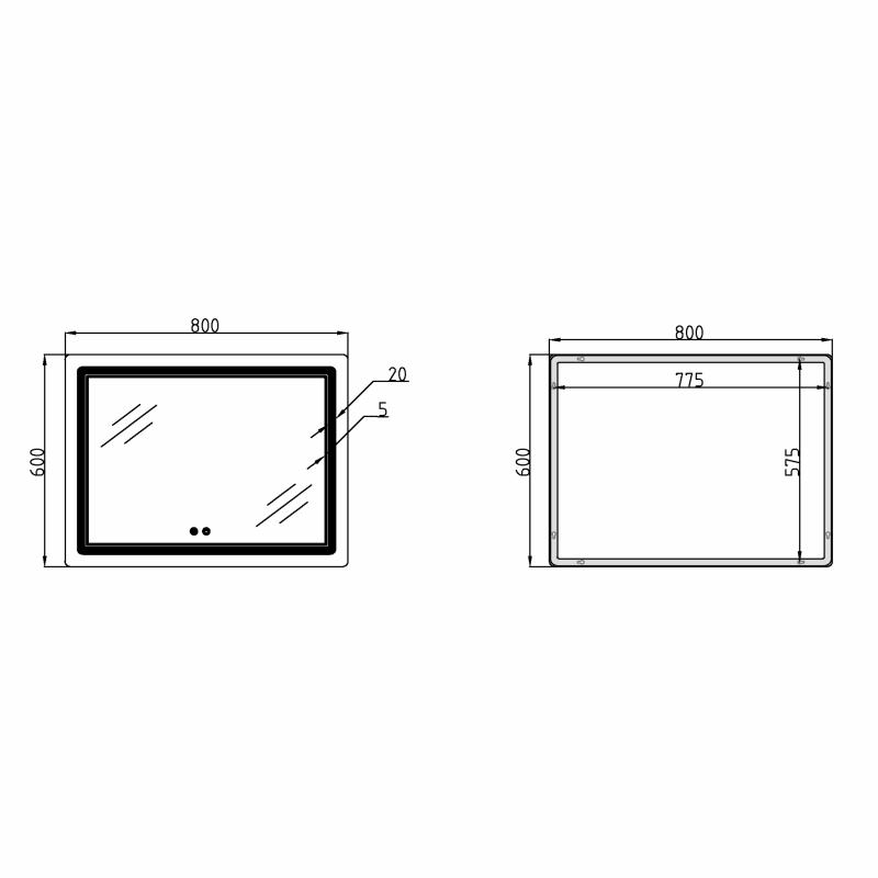 Дзеркало Qtap Cardinal (CA2) 800х600 з LED-підсвічуванням Touch, з антизапотіванням, з димером, рег. темп. кольору (3000-6500K) QT0478C806048457 — фото 2