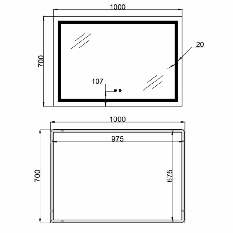 Дзеркало Qtap Mideya (MI1) 1000х700 з LED-підсвічуванням Touch, з антизапотіванням, димером, рег. яскравості QT2078NCF10070 — фото 2