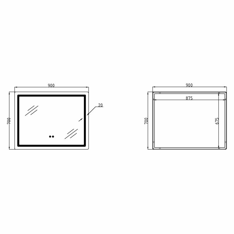 Дзеркало Qtap Mideya (MI2) 900х700 з LED-підсвічуванням Touch, з антизапотіванням, з димером, рег. яскравості QT2078NCF9070 — фото 2