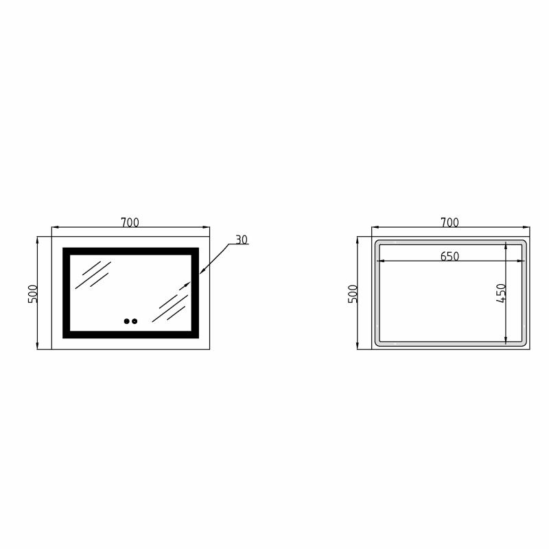 Дзеркало Lidz Kubis (KU1) 700х500 з LED-підсвічуванням Touch, з антизапотіванням, з димером, рег. яскравості LD78LF90448485 — фото 2