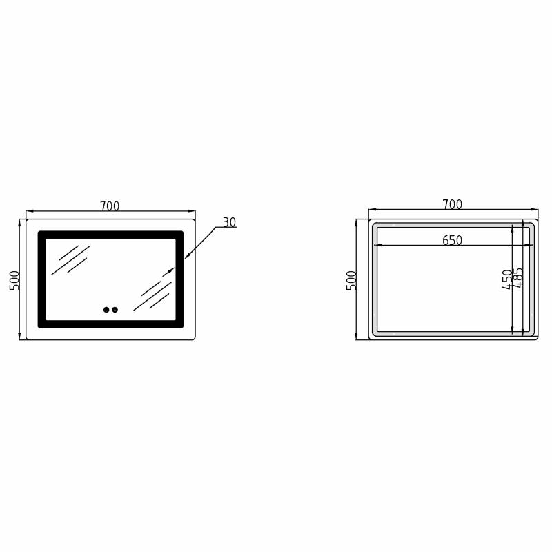 Дзеркало Lidz Kubis (KU2) 700х500 з LED-підсвічуванням Touch, з антизапотіванням, з димером, рег. яскравості LD78LF90448486 — фото 2