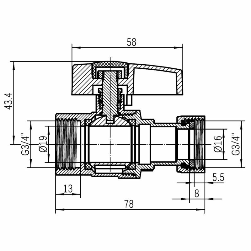 Кран кульовий Thermo Alliance Standart 3/4"ВВ прямий, PN40,з накидною гайкою TAS260W20 — фото 2