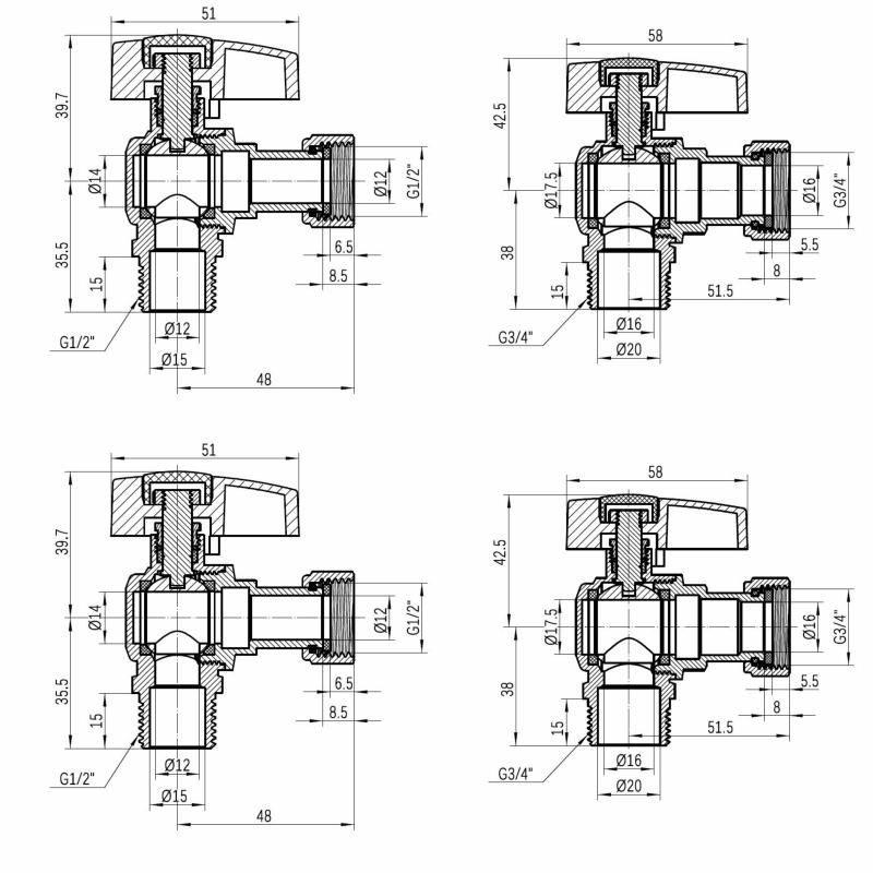 Комплект кутовий кранів Thermo Alliance Standart 1/2"ВН -3/4"ВН з накидною гайкою для підключення котла TAS225RBW1520 — фото 2