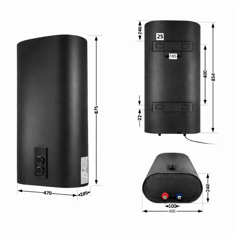 Водонагрівач електричний Thermo Alliance 50 л Black, плоский вертикальний, мокрий ТЕН 2 кВт (0,8+1,2) DT50V20G(PD)/2В — фото 2