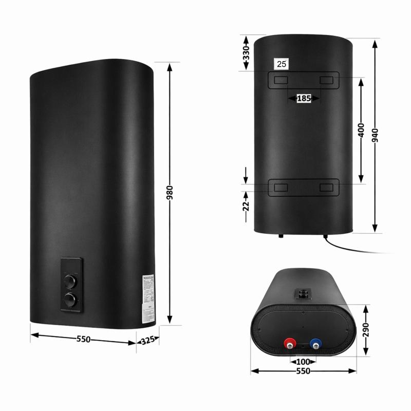 Водонагрівач електричний Thermo Alliance 80 л Black, плоский вертикальний, мокрий ТЕН 2 кВт (0,8+1,2) DT80V20G(PD)/2В — фото 2