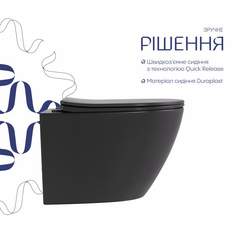 Унітаз підвісний Qtap Robin Ultra Quiet 520×365×340 мм, Anthracite, з сидінням Slim Duroplast / Soft-close / Quick Release QTROB26AN48995 — фото 4