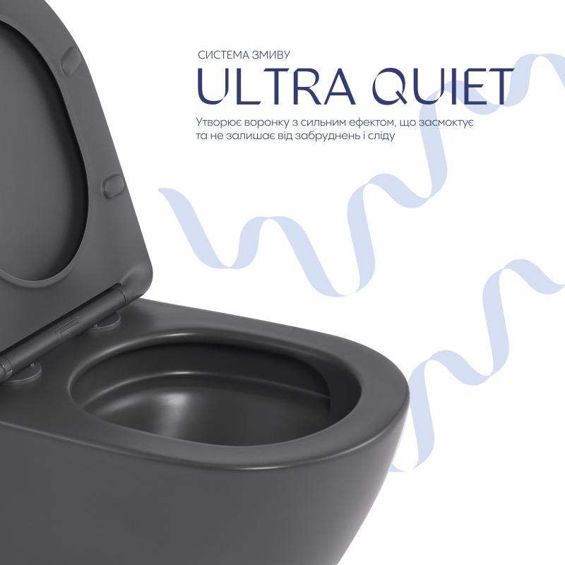 Унітаз підвісний Qtap Robin Ultra Quiet 520×365×340 мм, Anthracite, з сидінням Slim Duroplast / Soft-close / Quick Release QTROB26AN48995 — фото 5