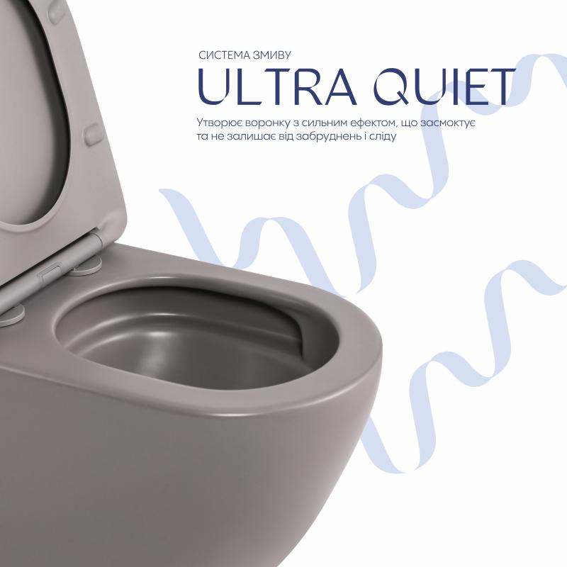 Унітаз підвісний Qtap Robin Ultra Quiet 520×365×340 мм, Stone grey, з сидінням Slim Duroplast / Soft-close / Quick Release QTROB26SG48996 — фото 5