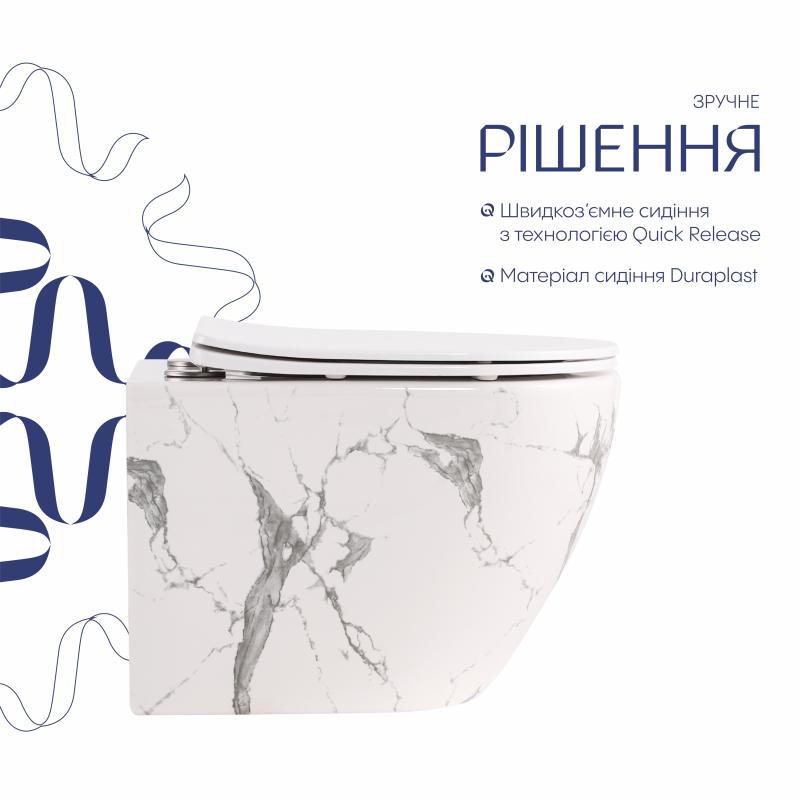 Унітаз підвісний Qtap Robin Ultra Quiet 520×365×340 мм, Marble, з сидінням Slim Duroplast / Soft-close / Quick Release QTROB26MR48998 — фото 4