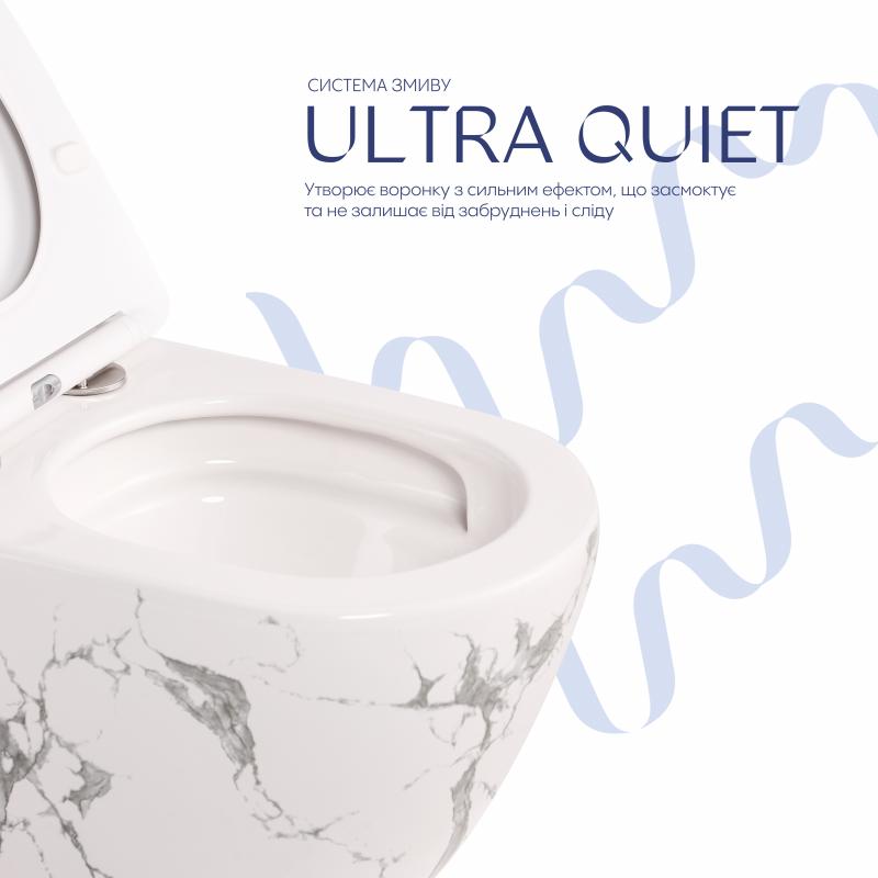 Унітаз підвісний Qtap Robin Ultra Quiet 520×365×340 мм, Marble, з сидінням Slim Duroplast / Soft-close / Quick Release QTROB26MR48998 — фото 5