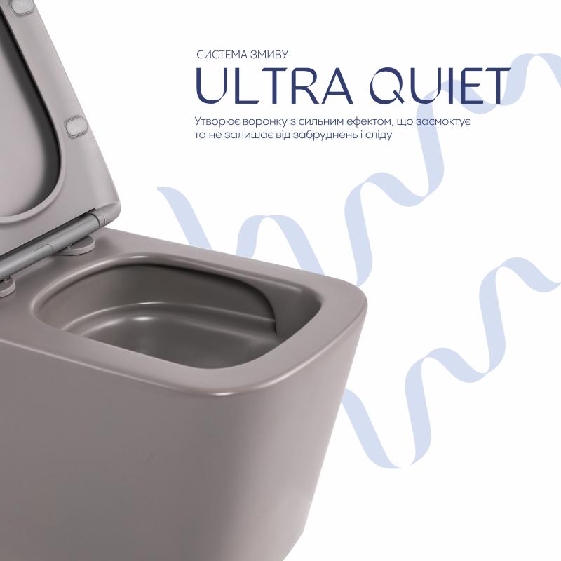 Унітаз підвісний Qtap Tern Ultra Quiet 520×345×325 мм, Stone grey, з сидінням Slim Duroplast / Soft-close / Quick Release QTTER26SG49000 — фото 5