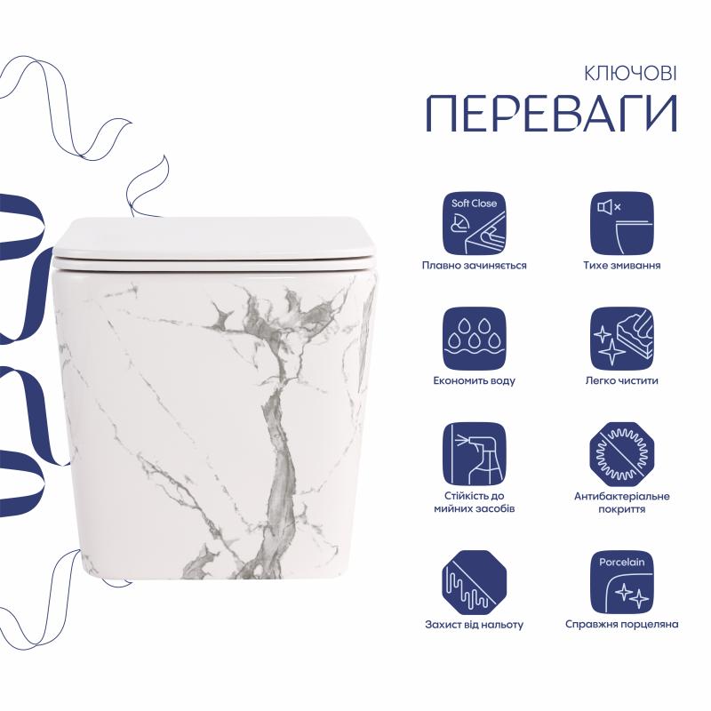 Унітаз підвісний Qtap Tern Ultra Quiet 520×345×325 мм, Marble, з сидінням Slim Duroplast / Soft-close / Quick Release QTTER26MR49002 — фото 3
