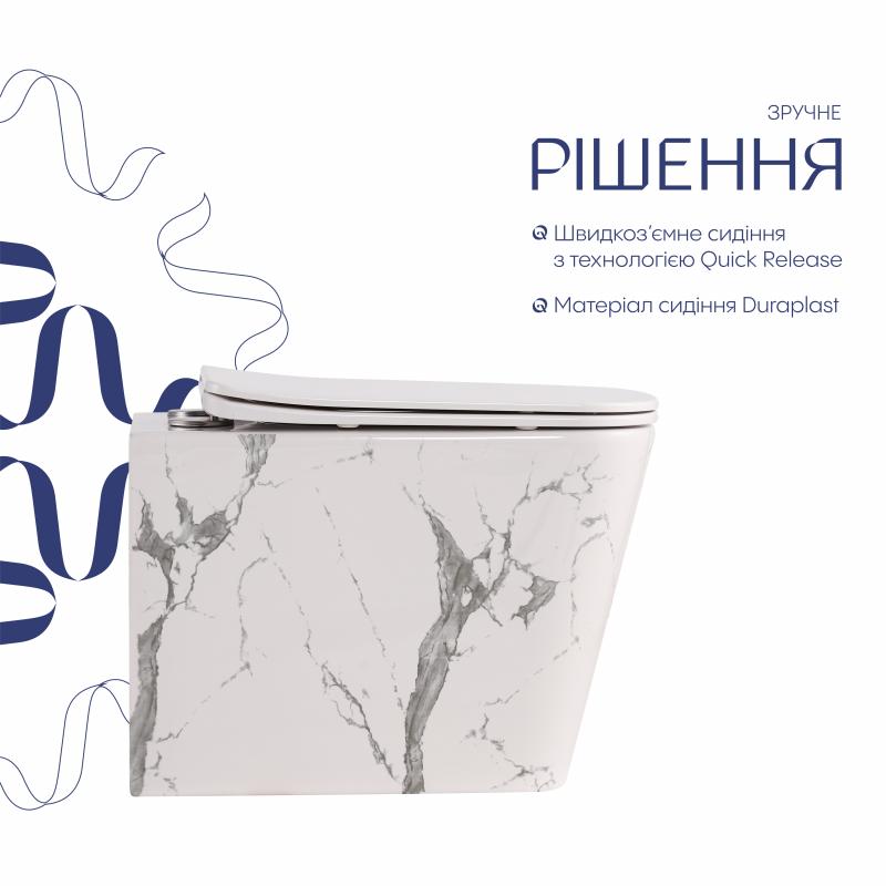 Унітаз підвісний Qtap Tern Ultra Quiet 520×345×325 мм, Marble, з сидінням Slim Duroplast / Soft-close / Quick Release QTTER26MR49002 — фото 4