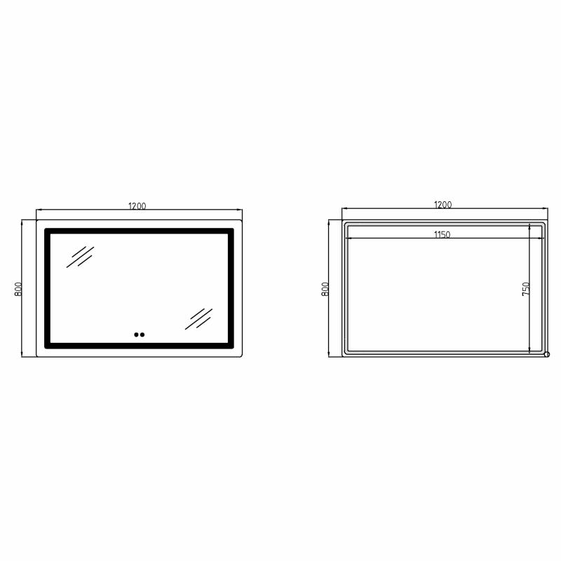 Дзеркало Lidz Kubis (KU2) 1200х800 з LED-підсвічуванням Touch, з антизапотіванням, з димером, рег. яскравості LDKUB120080049007 — фото 2