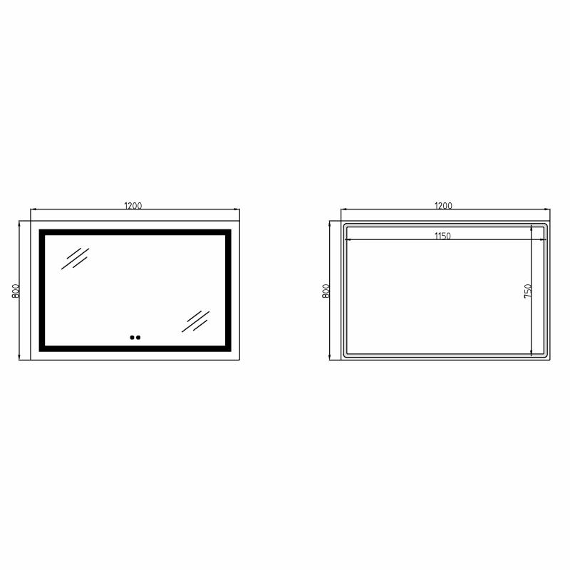 Дзеркало Lidz Kubis (KU1) 1200х800 з LED-підсвічуванням Touch, з антизапотіванням, з димером, рег. яскравості LDKUB120080049008 — фото 2