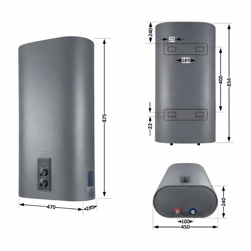 Водонагрівач електричний Thermo Alliance 50 л Grey, плоский вертикальний, мокрий ТЕН 2 кВт (0,8+1,2) DT50V20G(PD)/2G — фото 2