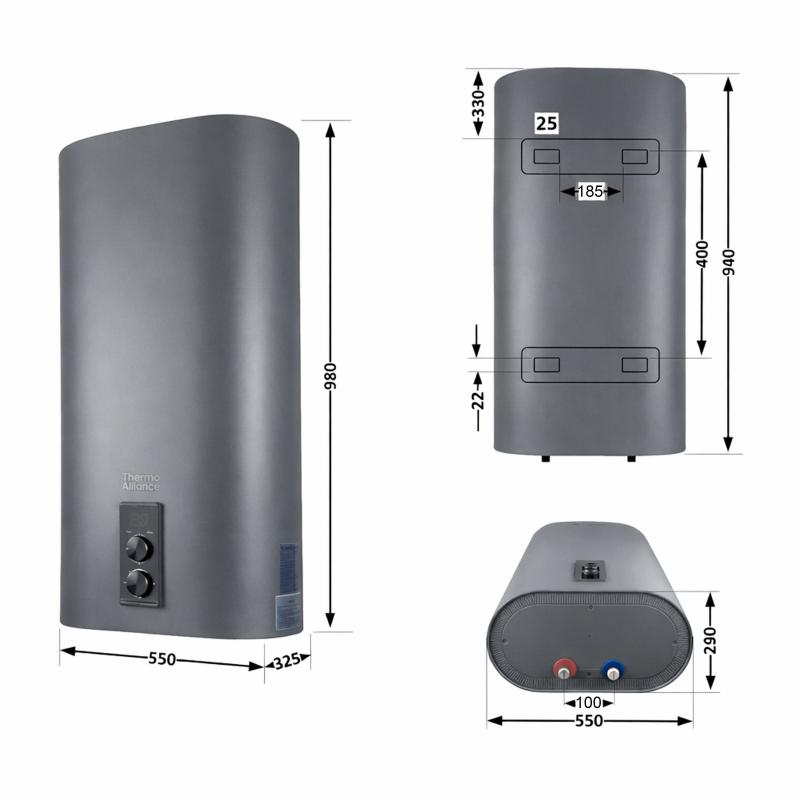 Водонагрівач електричний Thermo Alliance 80 л Grey, плоский вертикальний, мокрий ТЕН 2 кВт (0,8+1,2) DT80V20G(PD)/2G — фото 2