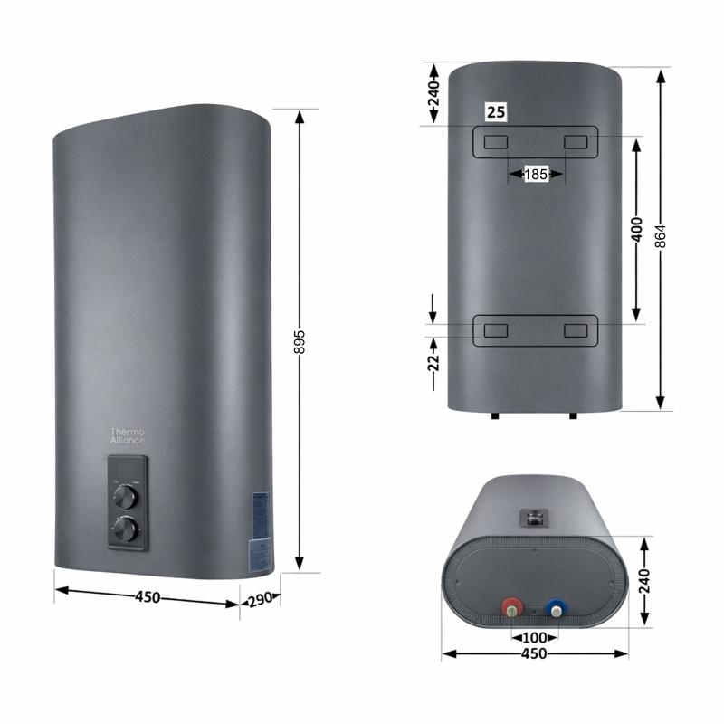 Водонагрівач електричний Thermo Alliance 50 л, Grey, плоский вертикальний, сухий ТЕН 2 кВт (0,8+1,2) DT50V20GPDD2G — фото 2