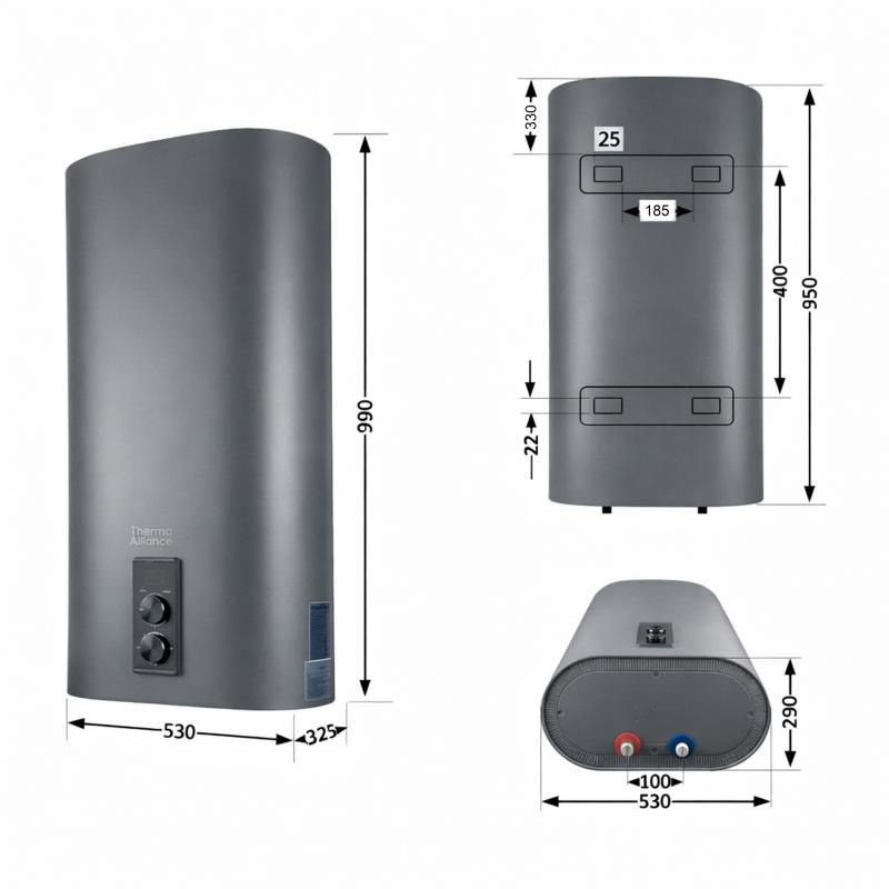 Водонагрівач електричний Thermo Alliance 80 л, Grey,  плоский вертикальний, сухий ТЕН 2 кВт (0,8+1,2) DT80V20GPDD2G — фото 2
