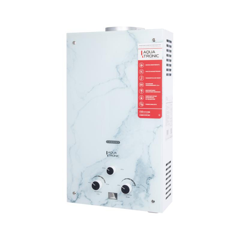 Колонка газова димохідна  Aquatronic A21-10LMarble 10 л скляна панель Мрамор — фото 4