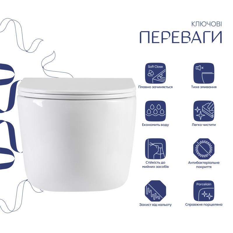 Унітаз підвісний Qtap Taurus Ultra Quiet 515×360×350 мм, White, з сидінням Slim Duroplast / Soft-close / Quick Release QTTAU26W49116 — фото 3
