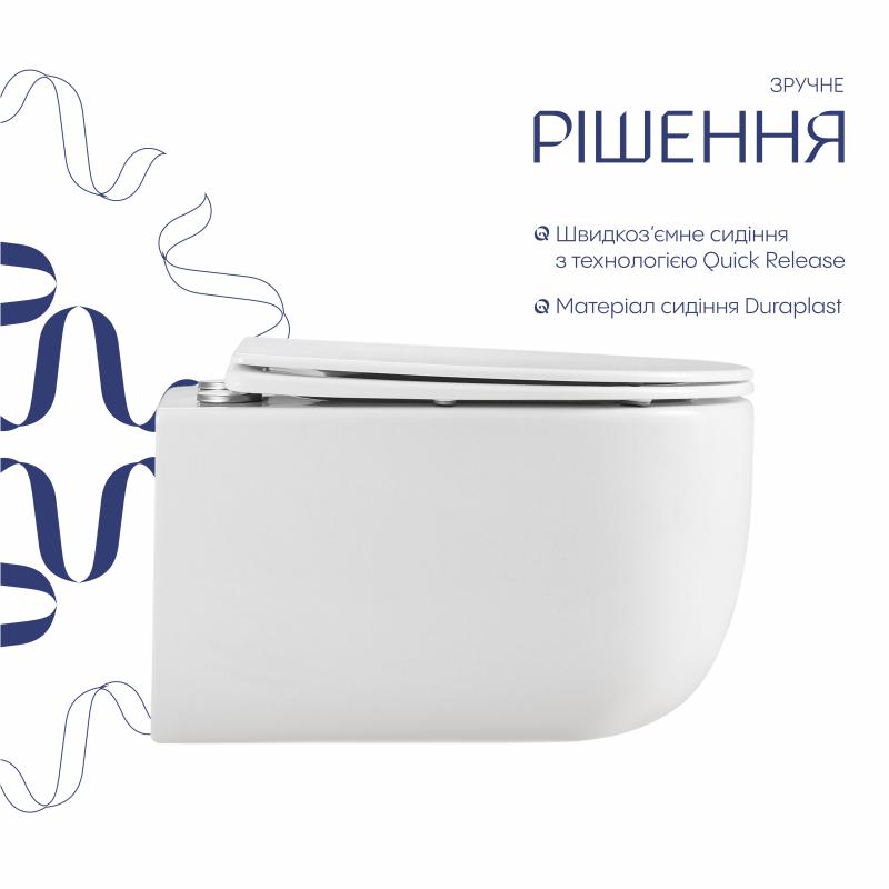 Унітаз підвісний Qtap Taurus Ultra Quiet 515×360×350 мм, White, з сидінням Slim Duroplast / Soft-close / Quick Release QTTAU26W49116 — фото 4