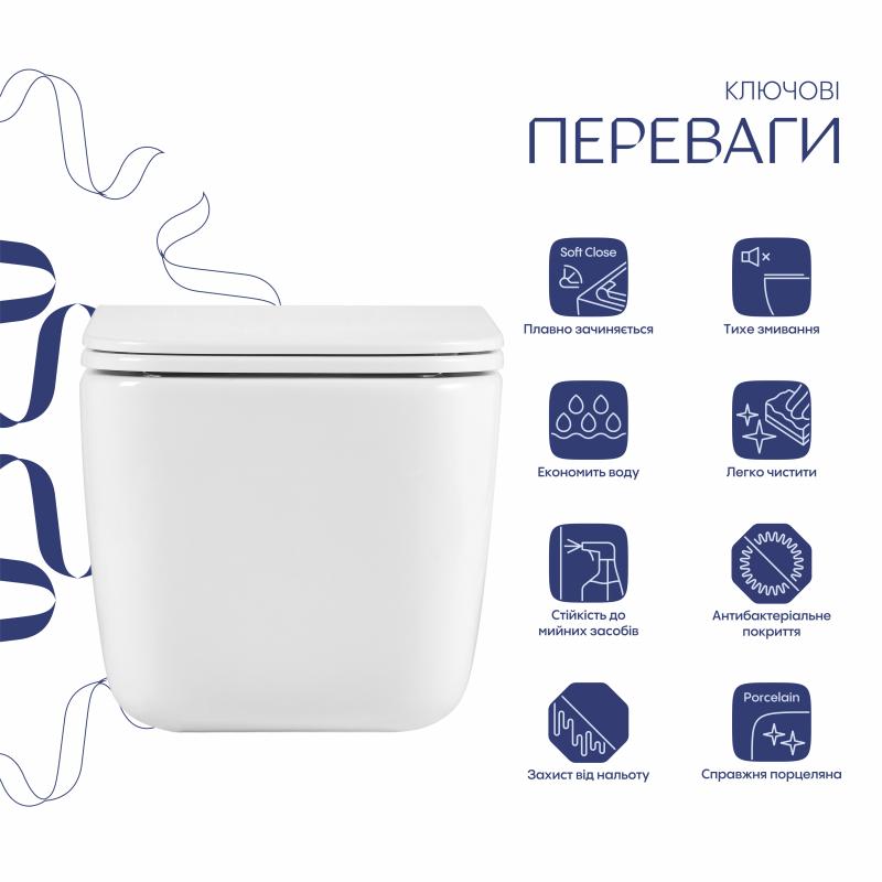 Унітаз підвісний Qtap Gemini Ultra Quiet 485×340×350 мм, White, з сидінням Slim Duroplast / Soft-close / Quick Release QTTAU26W49119 — фото 3