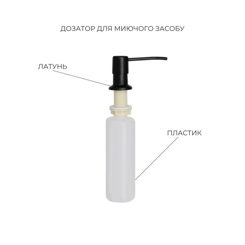 Комплект Lidz Handmade H6050HB Мийка для кухні інтегрована Decor Black PVD Honeycomb у комплекті з дозатором + LIDZK01B Корзина для кухонної мийки — фото 5