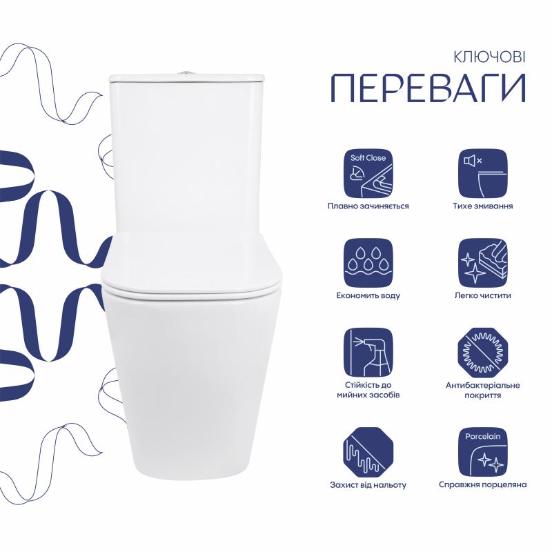 Унітаз підлоговий Qtap Stork Ultra Quiet 630×350×805 мм із сидінням Soft-close, White QTSTO27W49260 — фото 3
