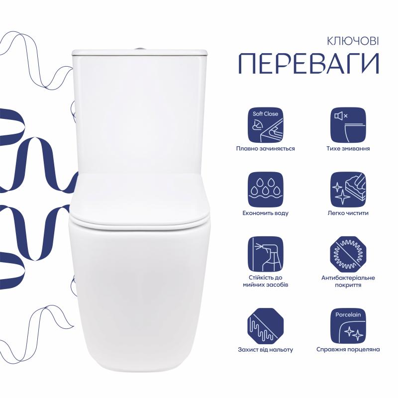 Унітаз підлоговий Qtap Aquarius Ultra Quiet 620×355×790 мм з сидінням Soft-close, White QTAQAW27W49262 — фото 3