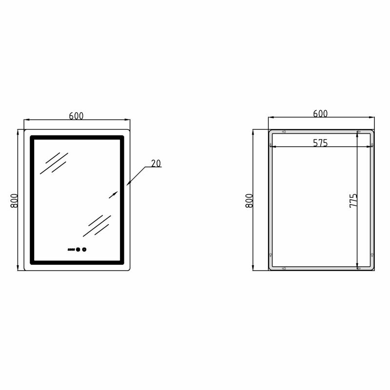 Дзеркало Qtap Mideya (MI2) 600х800 з годинником, з LED-підсвічуванням Touch, з антизапотіванням, димером, рег. яскравості QTMID100080049267 — фото 2
