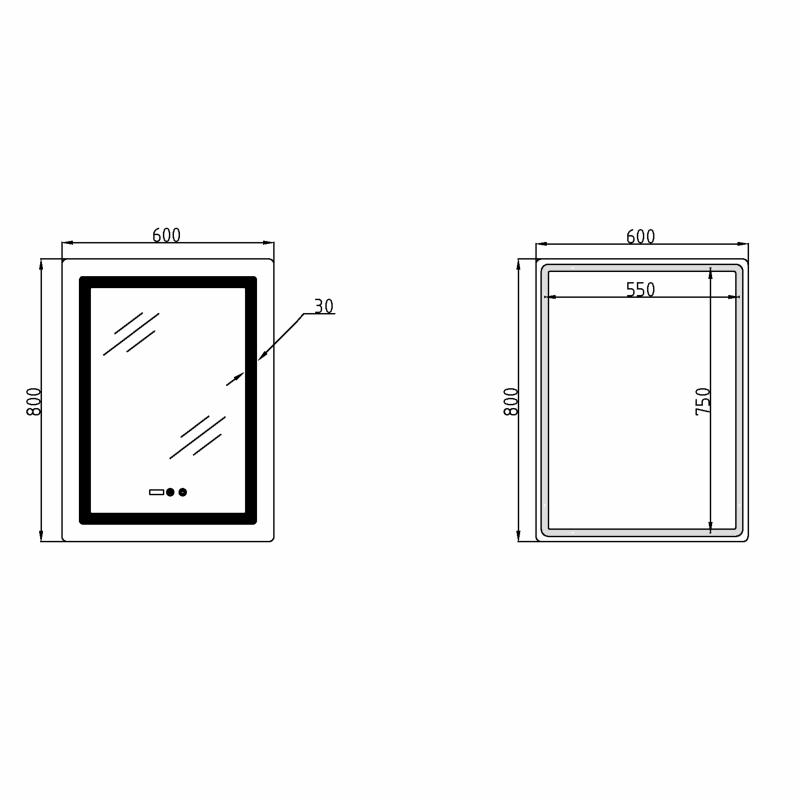 Дзеркало Lidz Kubis (KU2) 600х800 з годинником, з LED-підсвічуванням Touch, з антизапотіванням, з димером, рег. яскравості LDKU600800CL49280 — фото 2