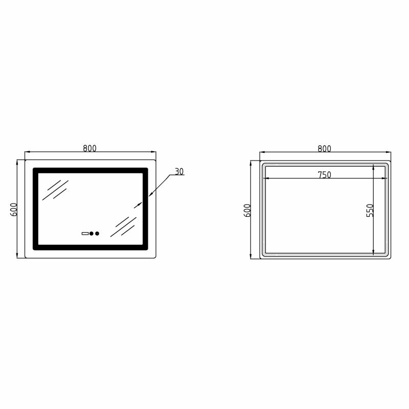 Дзеркало Lidz Kubis (KU2) 800х600 з годинником, з LED-підсвічуванням Touch, з антизапотіванням, з димером, рег. яскравості LDKU800600CL48281 — фото 2
