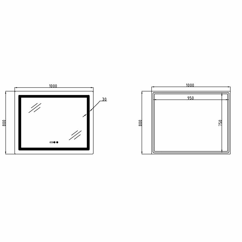 Дзеркало Lidz Kubis (KU2) 1000х800 з годинником, з LED-підсвічуванням Touch, з антизапотіванням, з димером, рег. яскравості LDKU1000800CL49282 — фото 2
