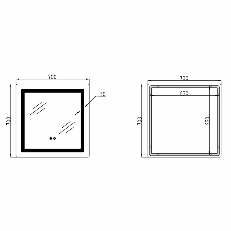 Дзеркало Lidz Kubis (KU2) 700х700 з LED-підсвічуванням Touch, з антизапотіванням, з димером, рег. яскравості LDKU70070049288 — фото 2