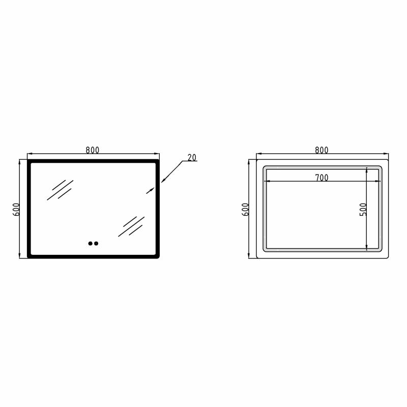 Дзеркало Lidz Orion (OR2) 800х600 з LED-підсвічуванням Touch, з антизапотіванням, з димером, рег. яскравості LDOR80060049294 — фото 2